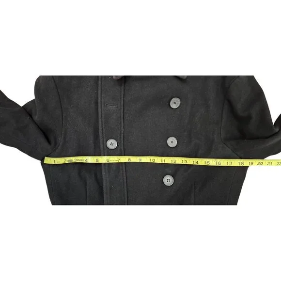 OPERATIONS NYC Black Wool Cashmere Military Peacoat Trench Coat Small USA Made